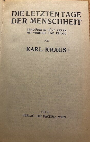 Titelseite von Karl Kraus, Die letzten Tage der Menschheit