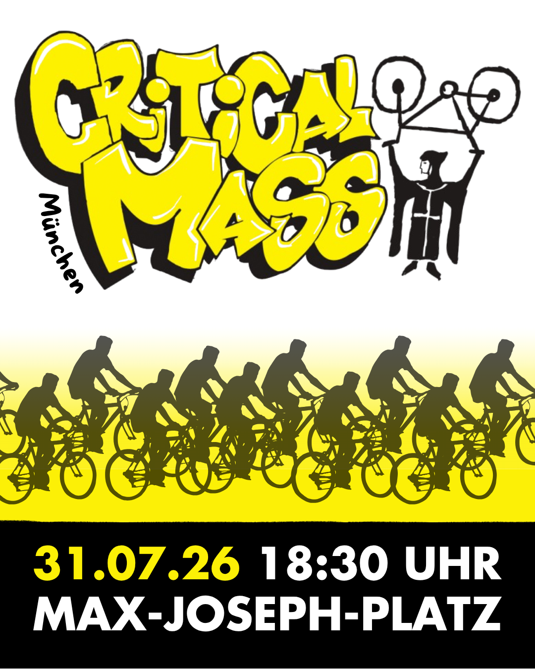 Schwarz gelbe Comic artige Illustration zur CM mit Datum 31.07.2026